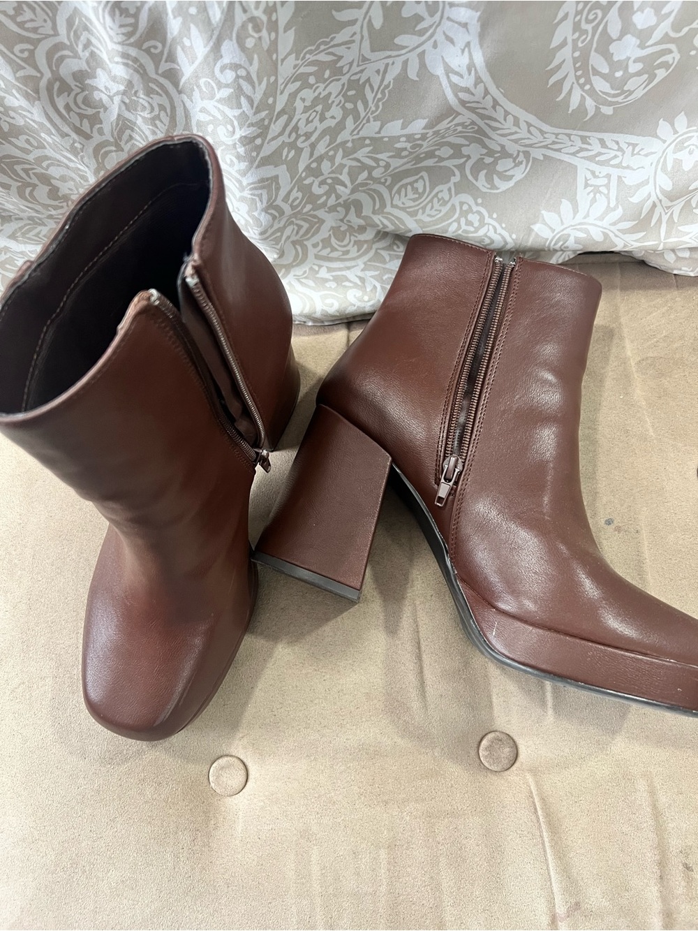 Journee Collection Brown Block Heel Ankle Boots